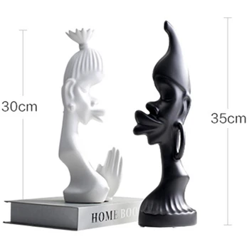 

VILEAD 13.7'' 2Pcs/Set Ceramic Glaze Abstract Man Woman Figurines White Black African Couple Lover Statue Vintage Home Decor