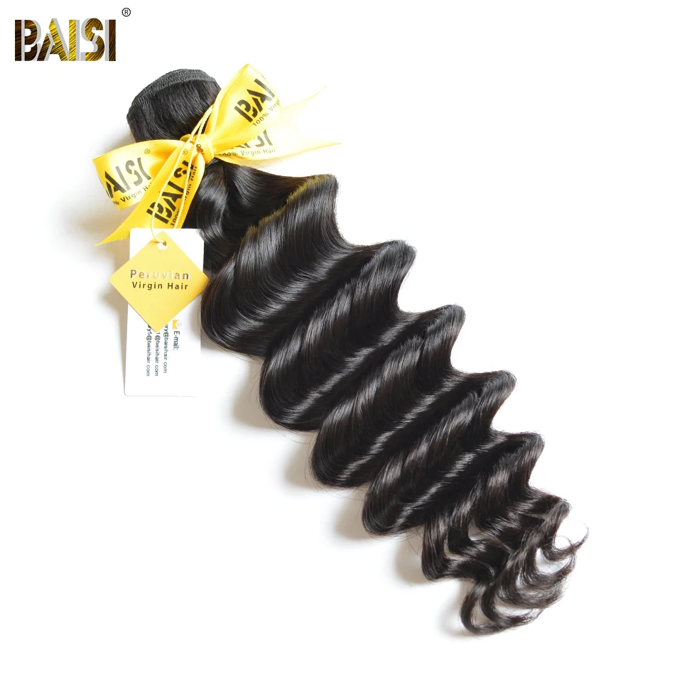 

BAISI Hair Natural Wave Unprocessed Human Hair Weave 10A Raw Peruvian Virgin Hair Extensions 100% Human Hair