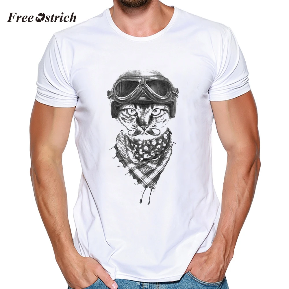 

Free Ostrich Men's Funny Animal Print White T-shirts Casual Brand 100% Cotton Men Tees Short Sleeve And Round Neck Tops