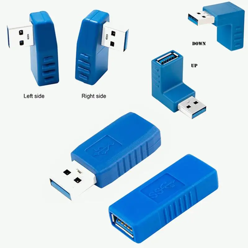 Синий 90 градусов вертикальный левый правый вверх вниз Угловой USB 3 0 штекер гнездо