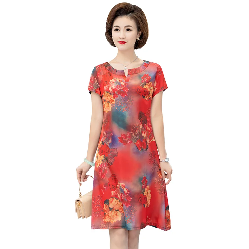 

Silk dress 2019 summer new fashion print woman dress woman fragrance cloud dress plant flower dress plus size S-4XL