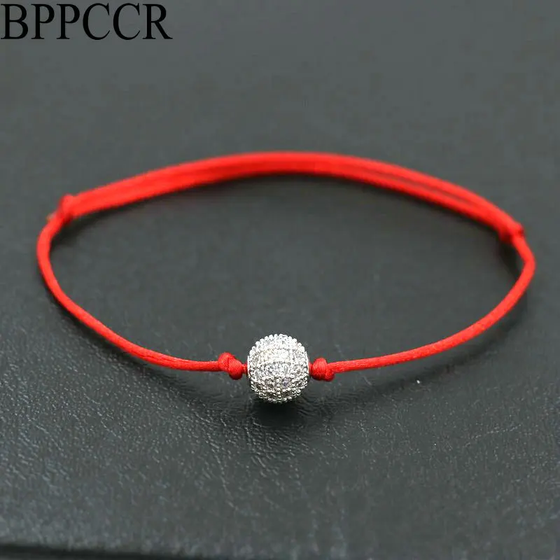 

BPPCCR Micro Pave CZ Crystal Balls Copper 8mm Red Rope Thread String braided Lovers Lucky Bracelets Women hombres mujer pulseira