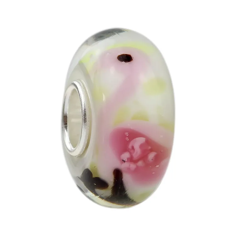 925 Sterling Silver Large Hole Colorful 3D Flowers Beautiful Pink Swan Charm Glass Beads Fit European Bracelet Jewelry | Украшения и
