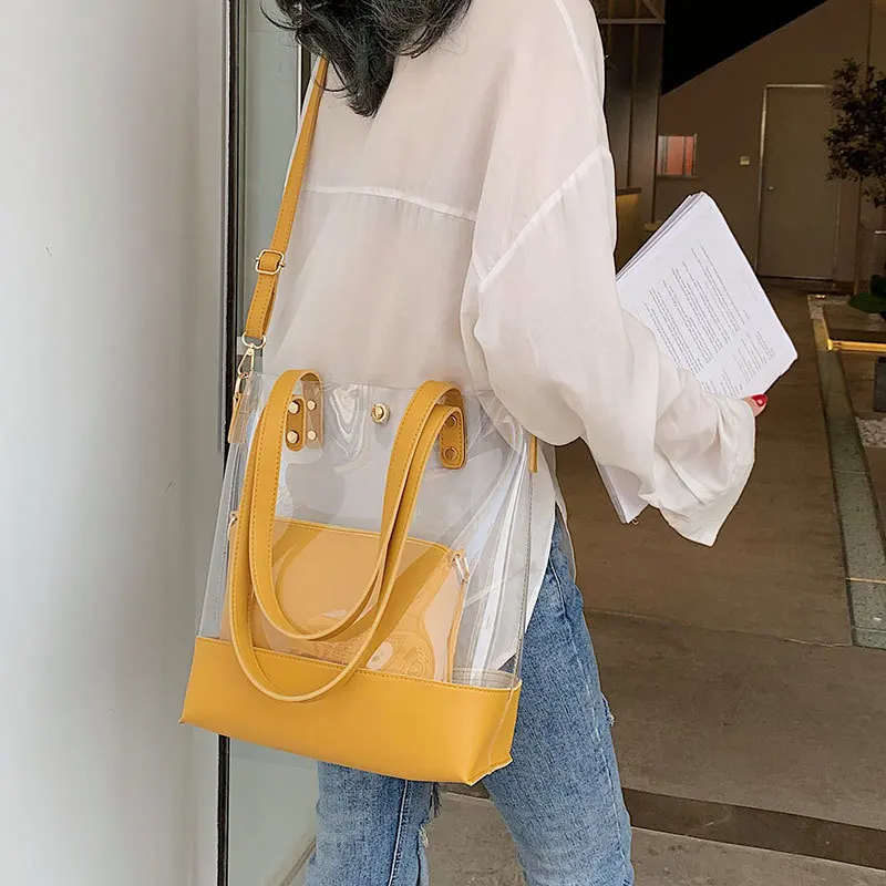 

Brand Leather Female Shoulder Bag 2019 New Multi-functiona Ladies Handbag Simple Style Messenger Bag Wild Transparent Tote Bag