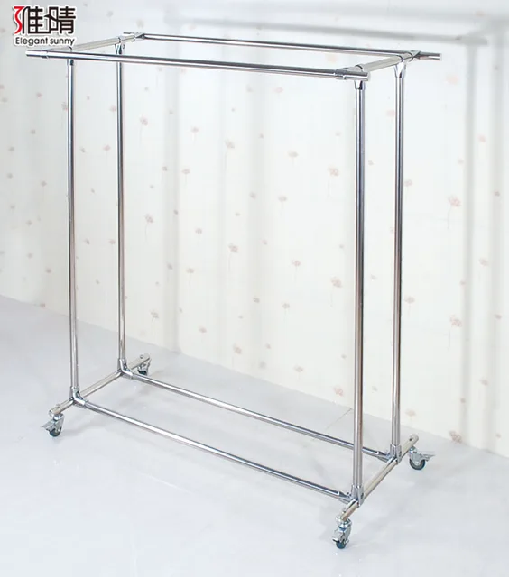 Partly Stainless Steel Racks Landing Double Rod Hanger Mobile Thicker Coat Rack Storage Shelf Is Hanging