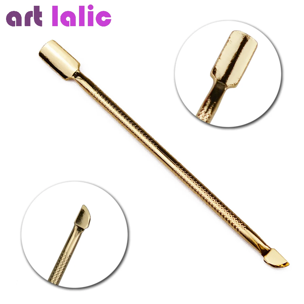 1pcs 2 Way Gold Color Cuticle Pusher Remover Manicure Cuticle Spoon