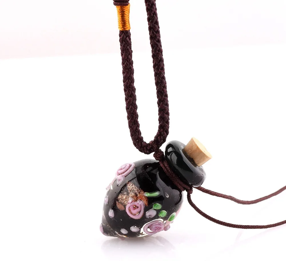 

Fashion Flower Pendant Necklace Colorful Lampwork glass Pendant Necklace Essential Oil Diffuser Heart Perfume Bottle new