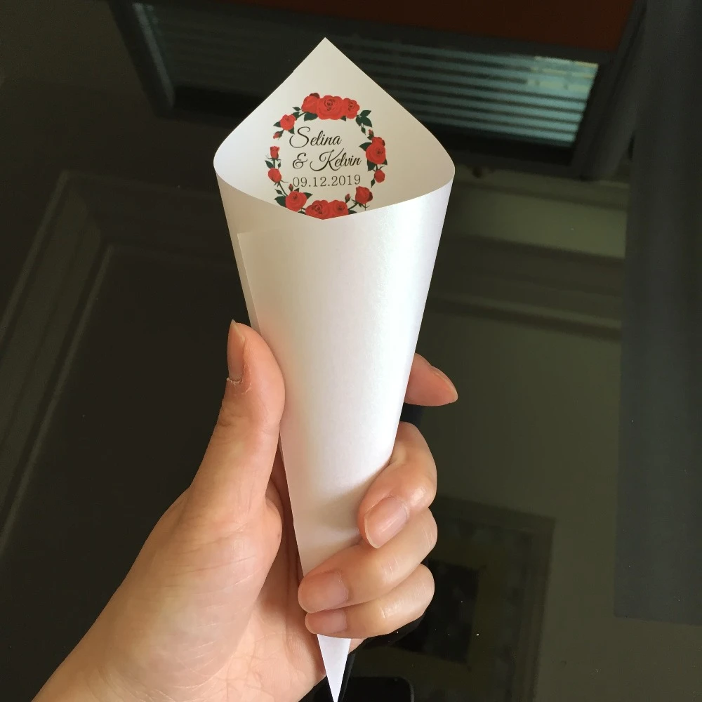 25 Personalized Wedding Confetti Cones Ivory Pearly Paper Custom Name Red Rose  Petal Tossing Cones Do It Yourself For Guests - Party & Holiday Diy  Decorations - AliExpress