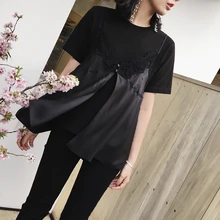 Летняя новинка, Модный женский комплект из двух предметов: черная рубашка с коротким рукавом и Топики, Blusas