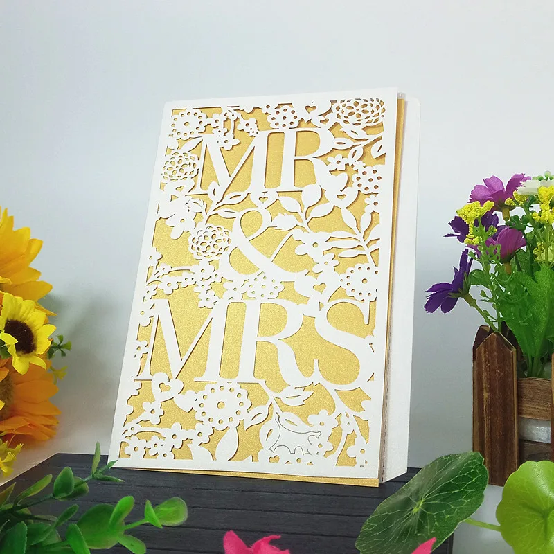 

30 pcs laser cutting MR&MRS pattern wedding invitation card personalized custom wedding supplies baby shower 7ZH11