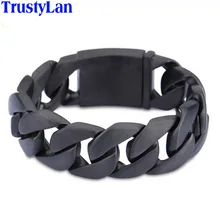 Браслет TrustyLan в стиле панк-рок с черным покрытием из нержавеющей стали 316L, для мужчин, 24 мм, широкая цепочка и звенья, браслеты для мужчин, ювелирные изделия, подарки