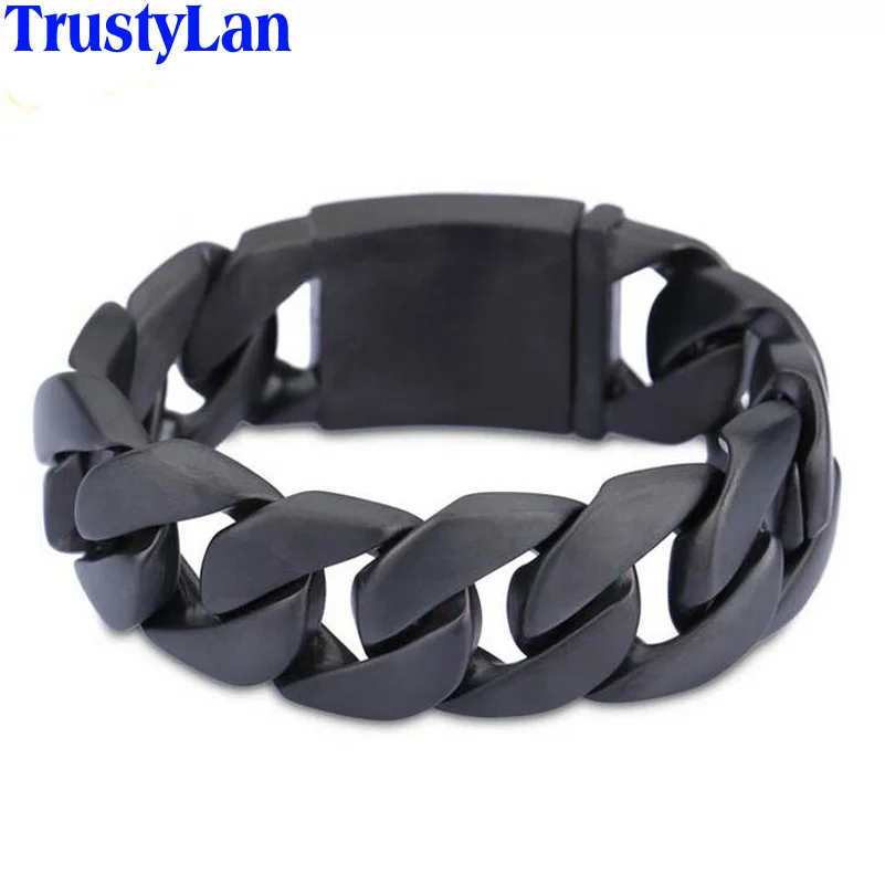 

TrustyLan Punk Rock Style Black Plated 316L Stainless Steel Bracelet Men 24MM Wide Chain & Link Bracelets For Men Jewelry Gifts