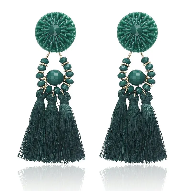 Bohemian Long Statement Tassel Drop Earrings for Women Luxury Resin Beads Tassel Earrings 6 Color Choice Jewelry Gift - Окраска металла: e52-Green