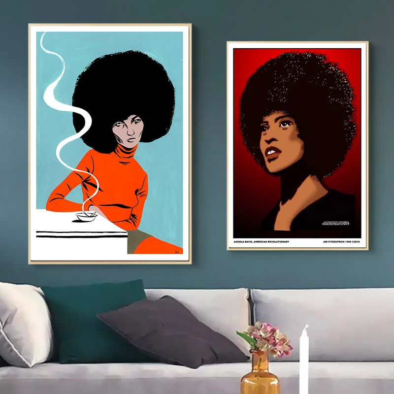 

Pop Black Panther Party Leader Angela Davis Canvas Painting Vintage Pictures Kraft Posters Coated Wall Stickers Home Decor Gift