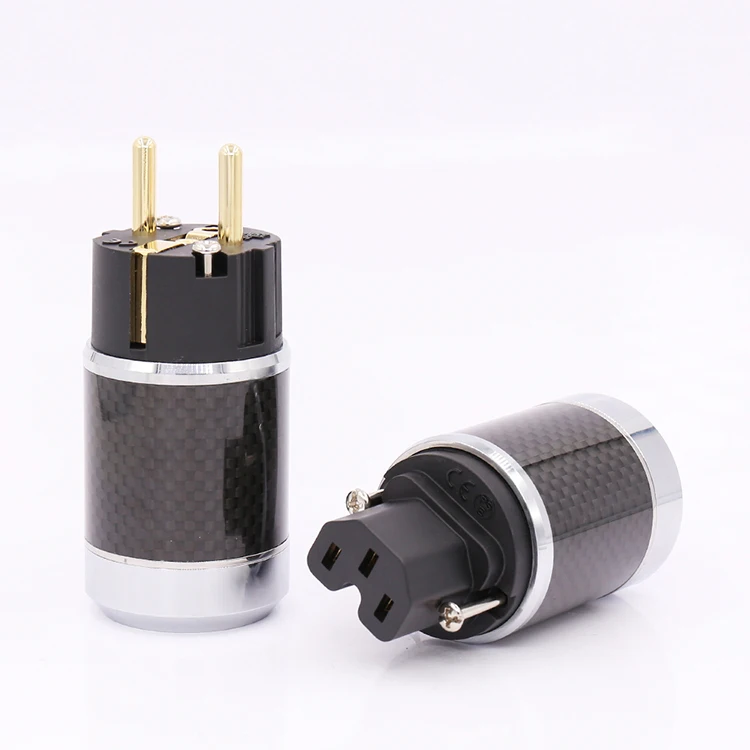 

Free Shipping 5pairs style Power plug Carbon Fiber Gold Plated Schuko EUR Power plug+IEC connector for Hifi Power Cable