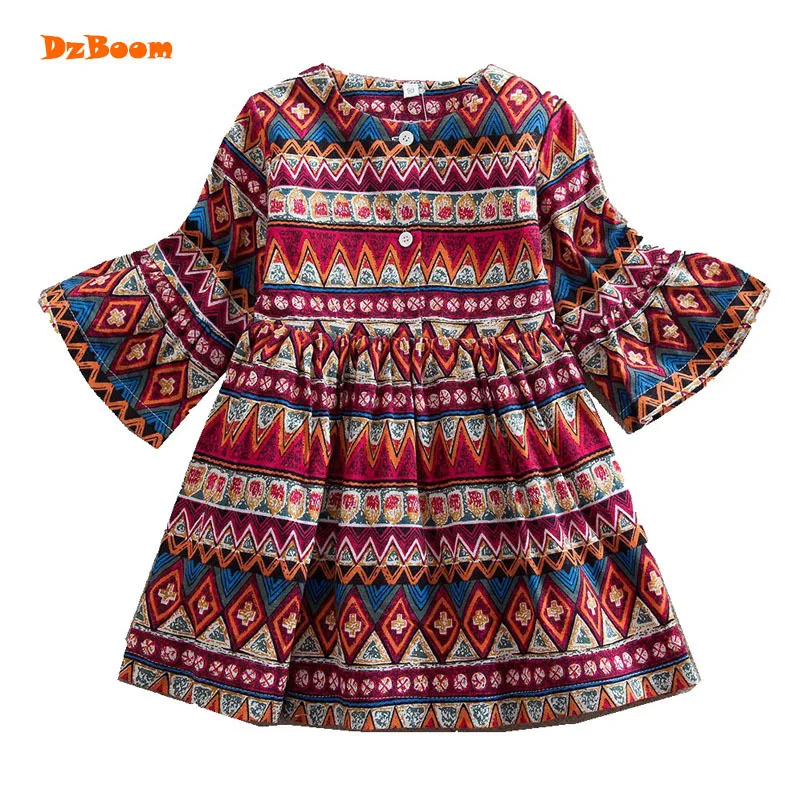 DzBoom весна дети девушка мода Богемия праздничные платья пляж с длинным рукавом платье на день рождения для Одежда для девочек из хлопка