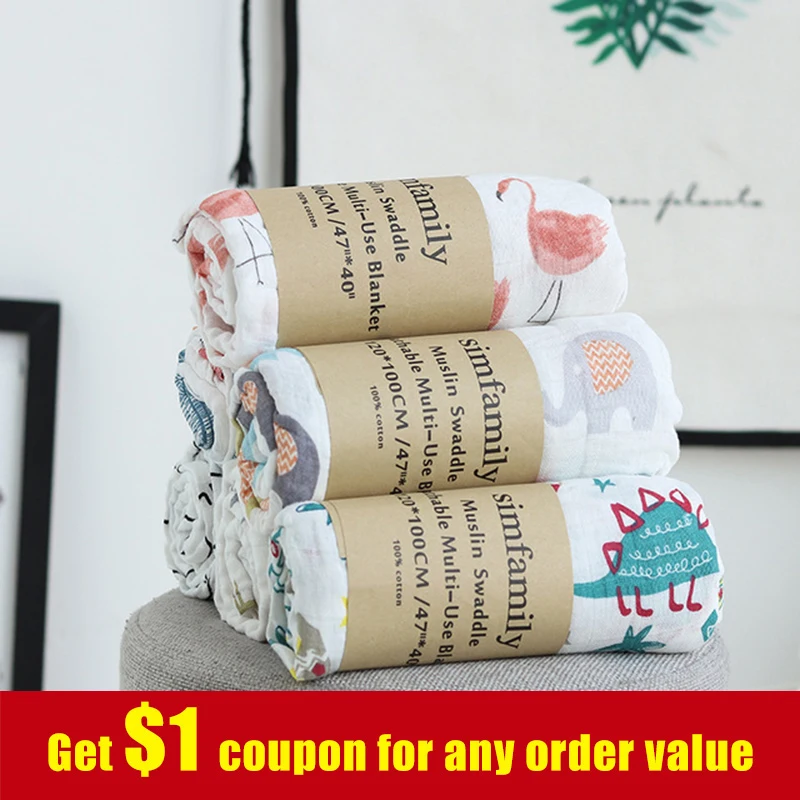 

[simfamily] 1Pc Muslin 100% Cotton Baby Blankets Soft Newborn Swaddles Bath Gauze Infant Wrap sleepsack Stroller cover Play Mat