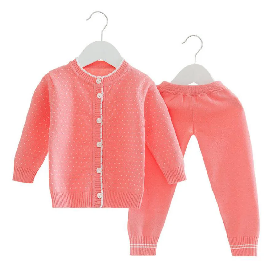 V Dots Baby Girls Clothing Set Spring Autumn Thin Cute Buttons Sweater