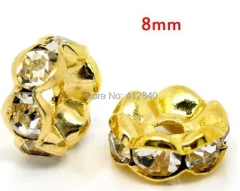 

Free Shipping 500 Pcs Gold Plated Flower Side Rhinestone Rondelle Spacers Beads 8mm