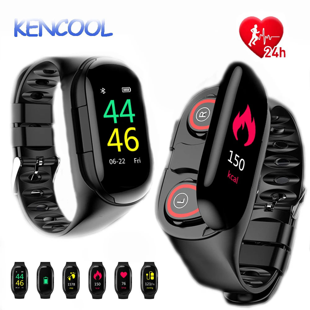 Новейшие Смарт часы KENCOOL с ии Bluetooth наушниками пульсометром умный браслет