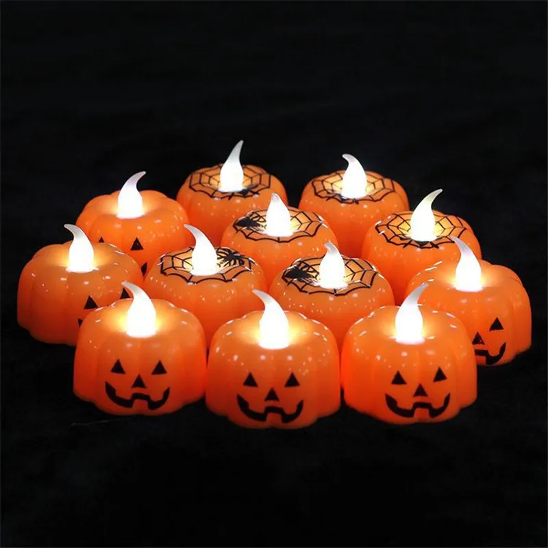 

12pc/Set Pumpkin Candle Night LED Light Decoration Props Halloween Candle Toy Ghost Festival Pumpkin White Warm Light