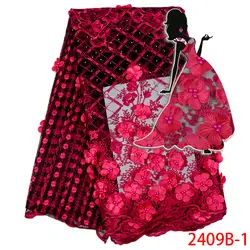 Африканская сетчатая вышивка тюль кружевной ткани 3D цветочным узором из бисера красного цвета французский чистая кружевной ткани для