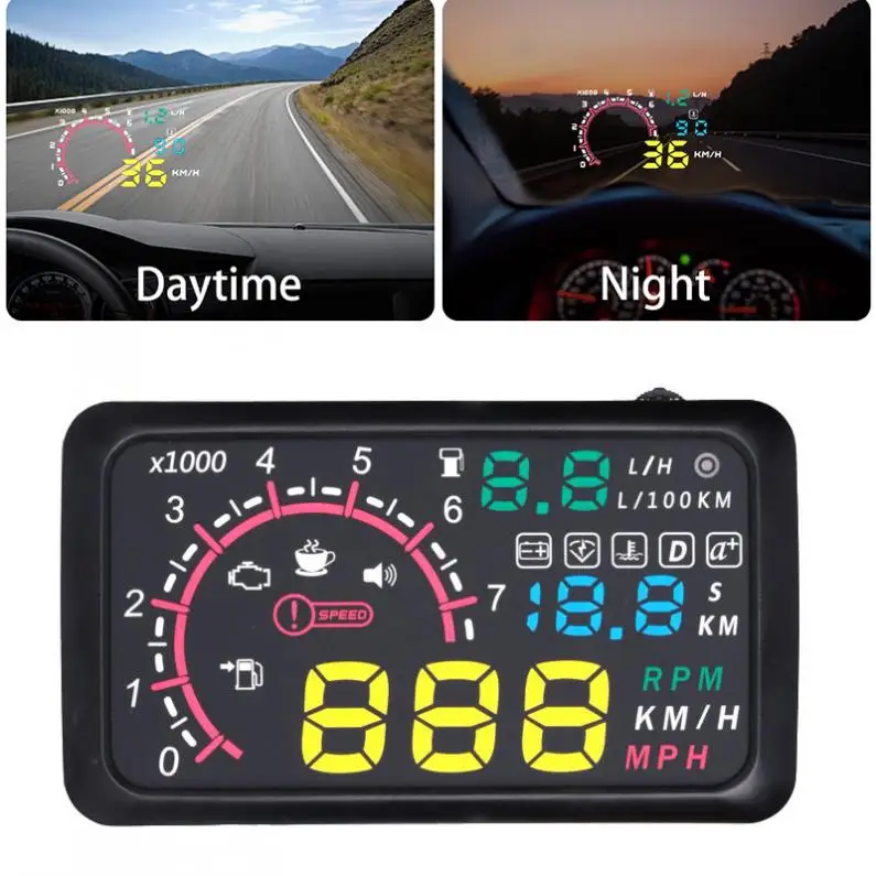 5 дюймов OBDII OBD2 порт автомобиля Hud Дисплей км/ч MPH Превышение скорости