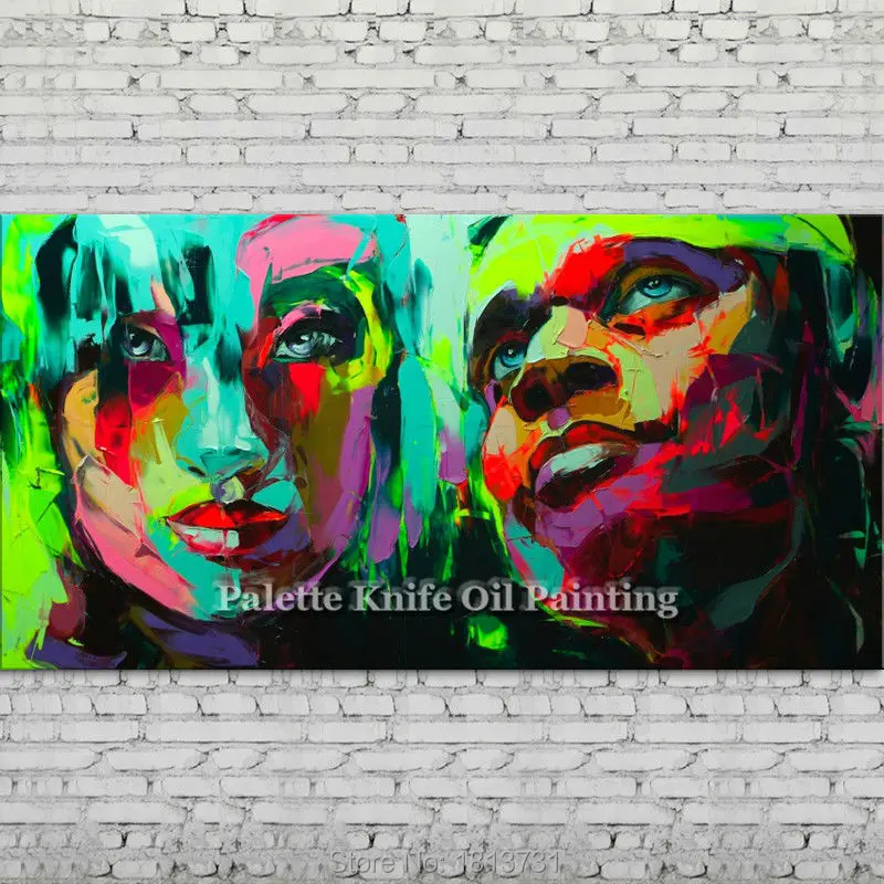 

Hand painted Francoise Nielly Palette knife portrait Face Oil painting Character figure canva wall Art picture for living room 1