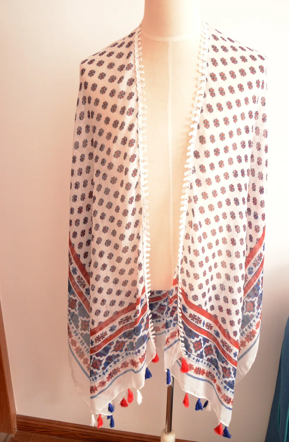 2016 Spring Summer Geometry Lace Trim Kimono Cardigan