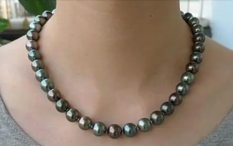 

stunning AAA10- 11mm natural peacock green pearl necklace
