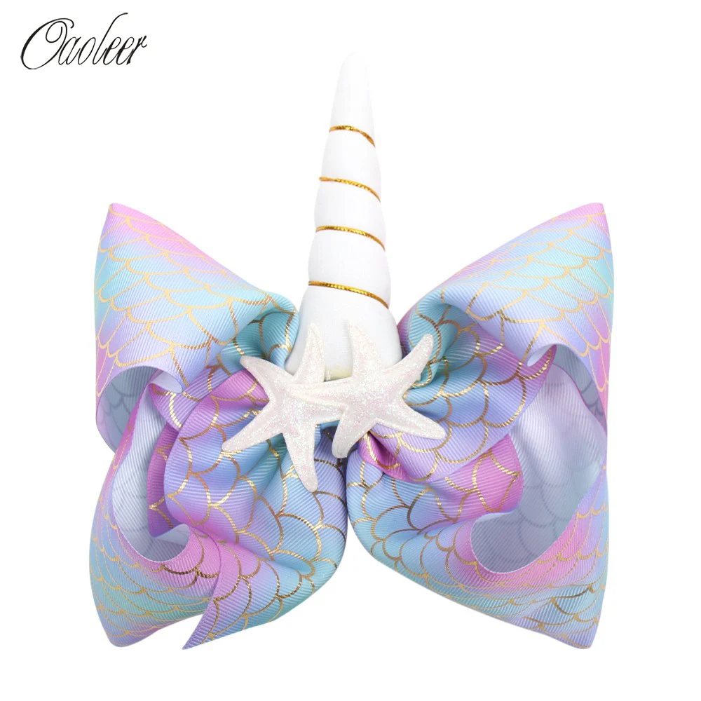 Oaoleer Hair Accessories Unicorn Hair Bows For Girls Star Fish