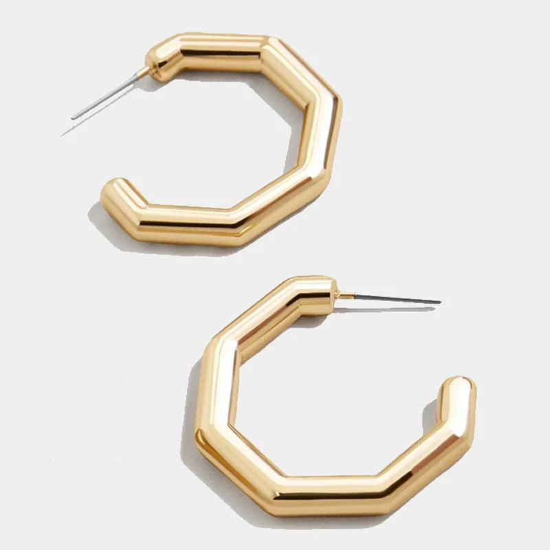 

LUNA CHIAO Hexagon Shape Geometric Metal Hoop Earring Jewelry Women Accessories Statement Earrings 2019