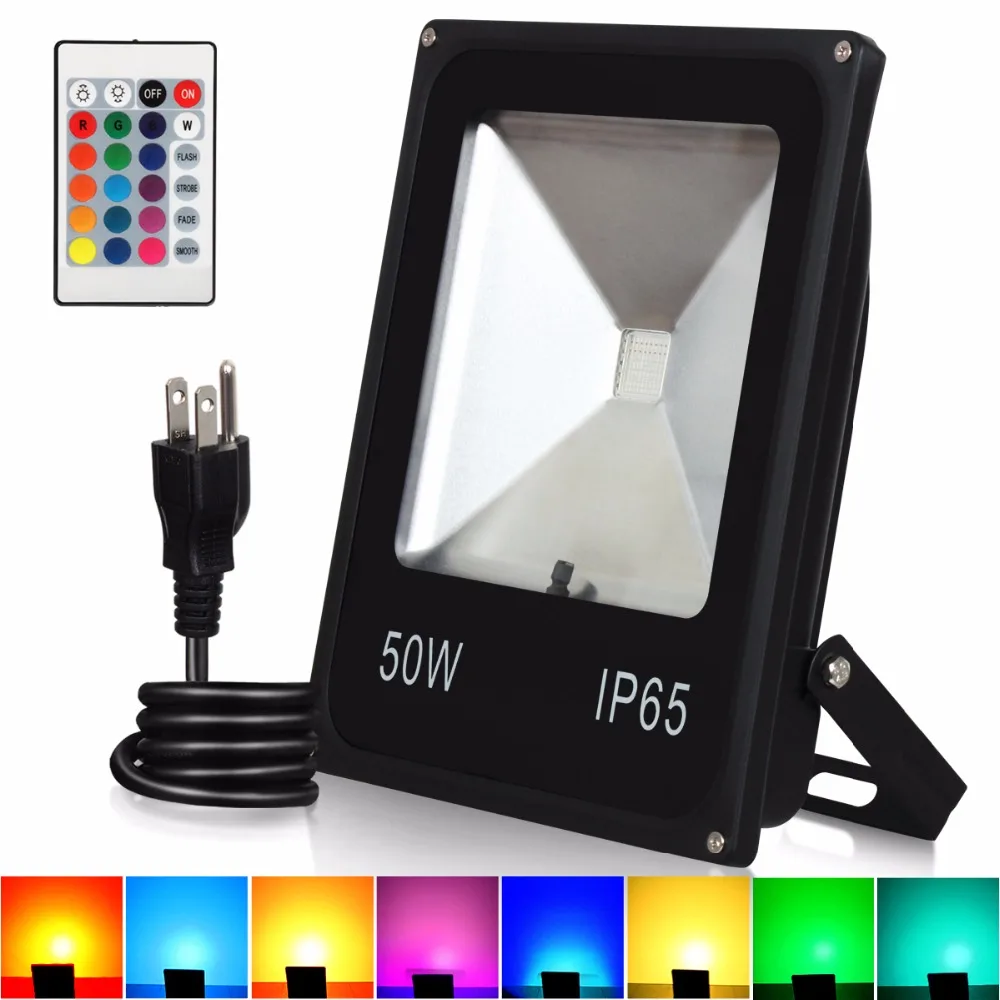 T SUNRISE RGB LED Flood Light Remote Control 50W RGB Color Changing IP65 Waterproof Landscape