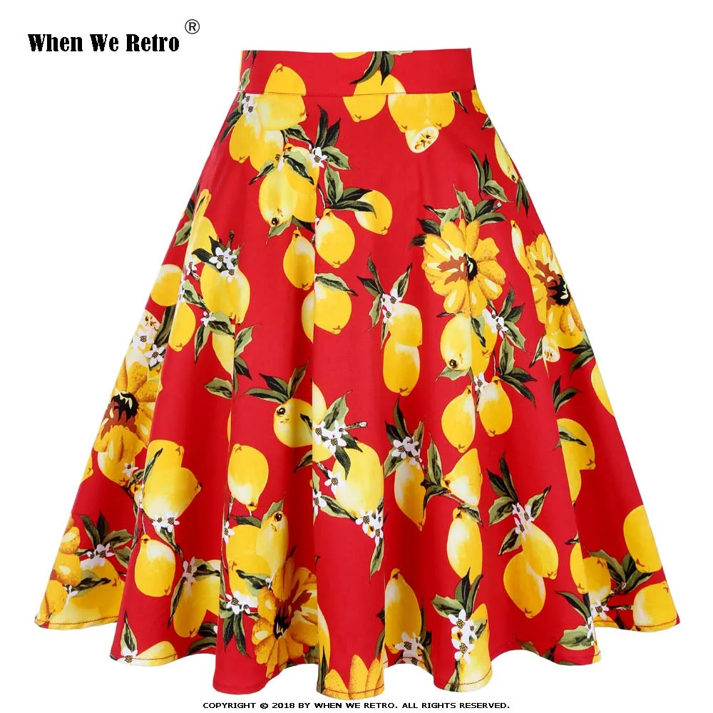 When-We-Retro-Women-Lemon-Skirts-Red-Bottom-Yellow-Lemon-Printed-High-Waist-Swing-Rockabilly-Pleated