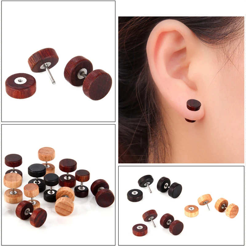 

High Quality Hot Sale 1Pair Gifts Unique Allergy Free Gifts Fashion Natural Wooden Stainless Steel Ear Studs Earning Exquisite