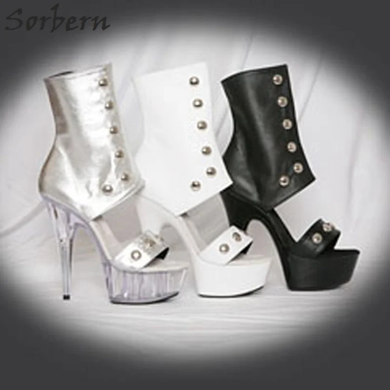 

Sorbern 15Cm Clear Heels Ankle Boots Zipper 5Cm Platform Women Shoes Peep Toe Spike Super High Solid Fashion Booties 2018 Woman