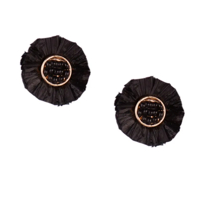 2019 New Fashion Red Rose Natural Color Raffia Fringe Stud Earings Tassel Disk Earrings For Women gift JE0785|Серьги-гвоздики| |