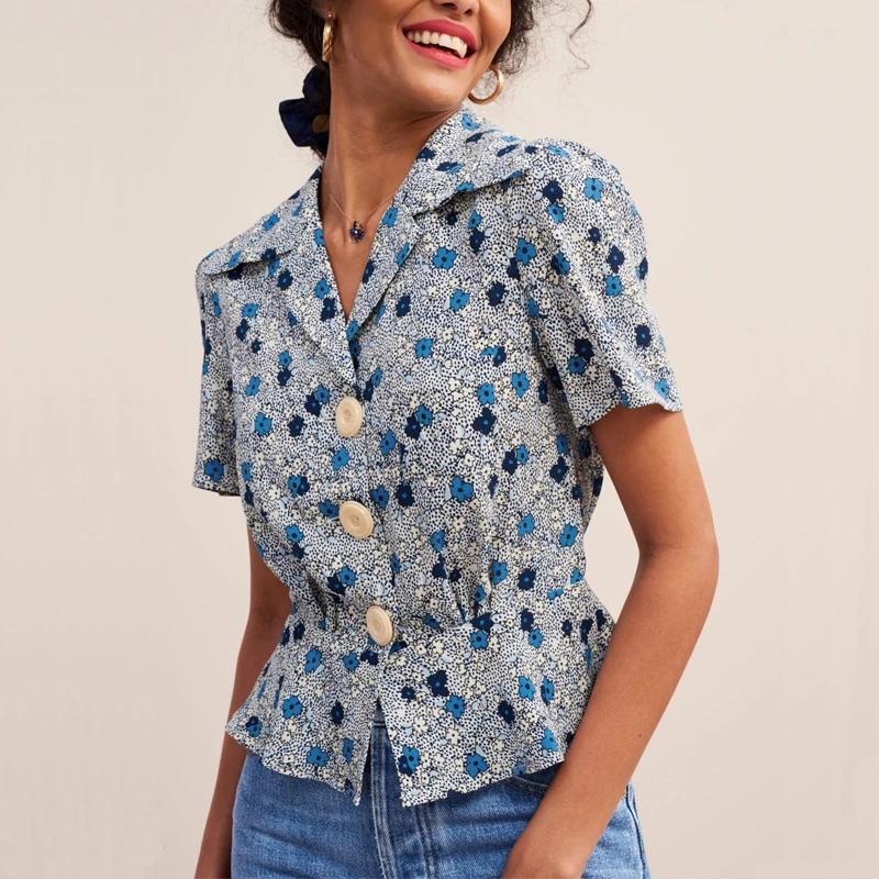 

2019 Shirt female summer casual short-sleeved shirt blouse women printing lapel