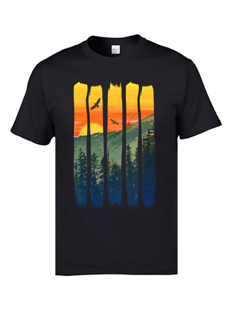  Men's T Shirt Custom Casual Tops & Tees Cotton Crewneck Short Sleeve Printed T Shirts VALENTINE DAY Top Quality Nesting Eagles by the Summer Mountain Sunset black
