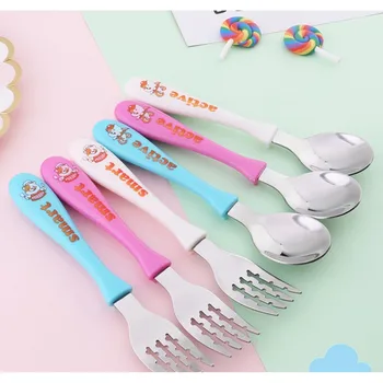 

Children Flatware Fork And Spoon Easy Grip Tableware Set Cartoon Anti-Hot Shatter-Resistant