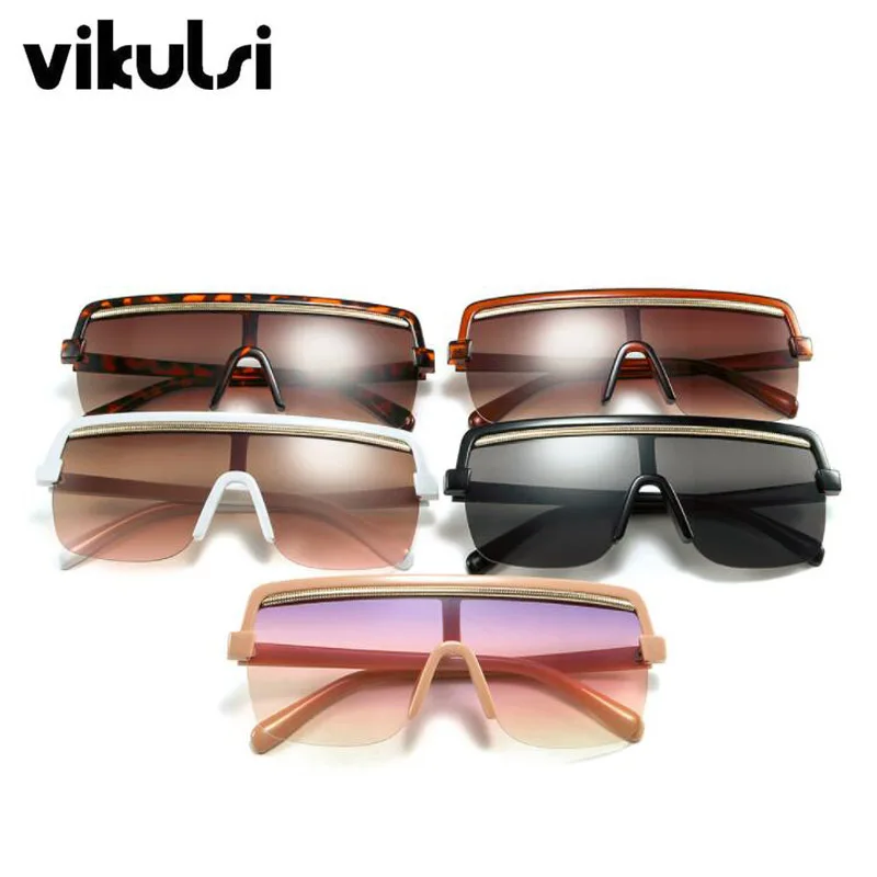 Unisex Retro Oversized Flat Top Sunglasses Women Brand Designer Square Mask Sun Glasses For Female Male Half Frame Shades UV400