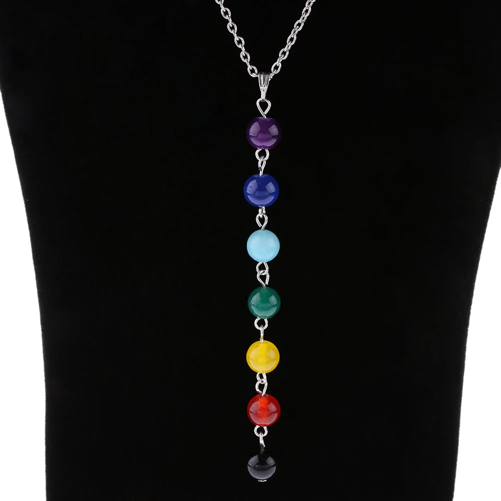 1Pc Fashion 7 Chakra Beads Pendant Chain Necklace Women Yoga Reiki