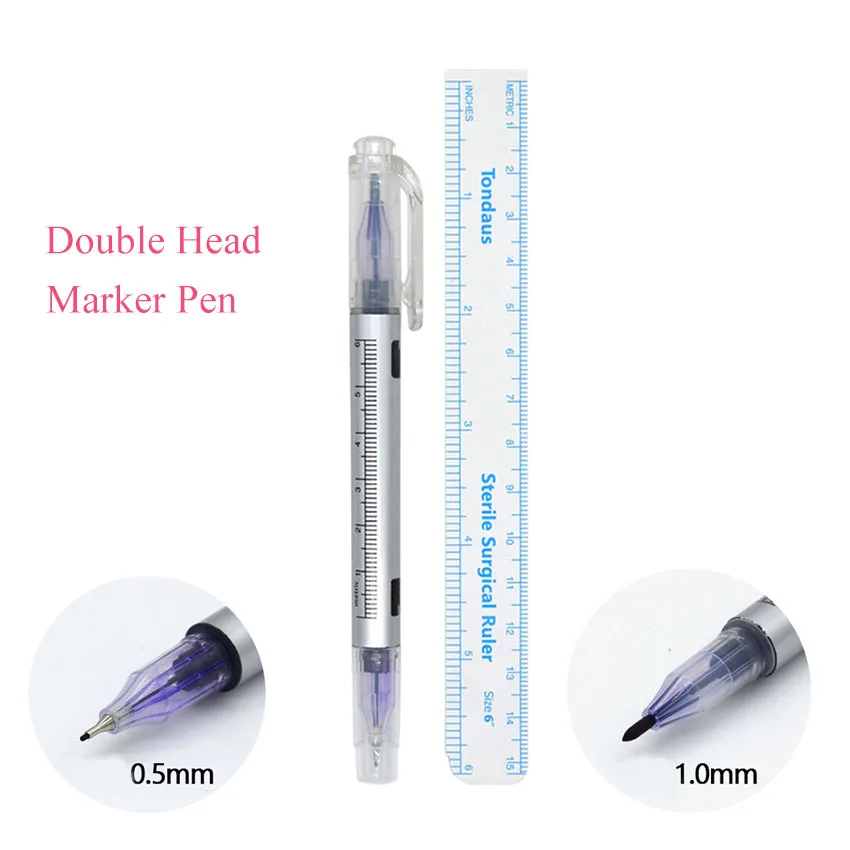 Tattoo Marker Pen with Ruler Eyebrow Permanent Makeup Piercing Body Art Sterilized Surgical Position Measure Scribe Tools Supply