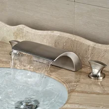 Nickel Brushed Deck Mount Waterfall Bathroom Vessel Sink Faucet Dual Handles Mixer Taps 3 Holes