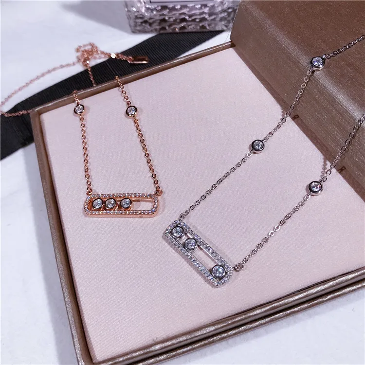 

S925 sterling silver micro mobile zircon necklace simplicity tower sliding clavicle chain jewelry women