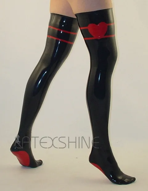 Черные натуральные латексные чулки с резиновым красным сердцем на заказ ручной работы сексуальные женские