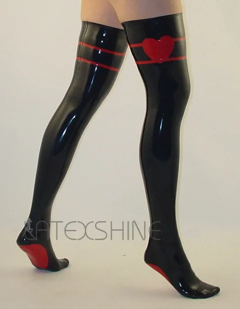 

Black Natural Latex Stockings with Rubber Red Heart Custom Handmade Sexy Women