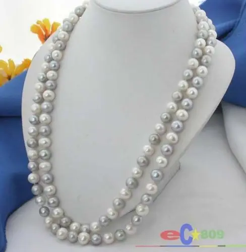 

Hot selling free shipping******* 50" 11MM WHITE GRAY ROUND FRESHWATER CULTURED PEARL NECKLACE