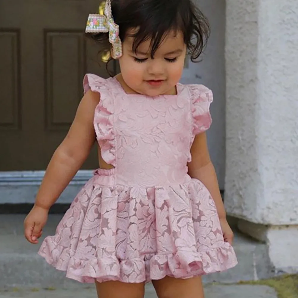 

Summer Infant Baby Dress Girls Sleeveless Floral Rose Dresses Lace Backless Dress Clothes Bow Princess Dresses sukienki A1