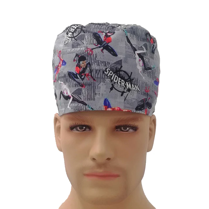 Новая хлопковая мочалка кепки для мужчин больничные медицинские шапочки мультфильм печати Tieback Регулируемый хлопок мужской раздел хирургические шапки - Цвет: Серый
